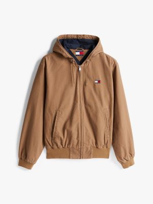 brown hooded relaxed jacket for men tommy jeans