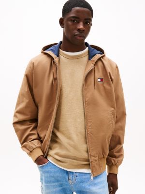 brown hooded relaxed jacket for men tommy jeans