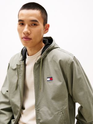 khaki hooded relaxed jacket for men tommy jeans