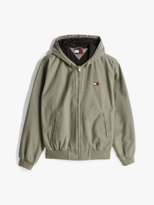 khaki hooded relaxed jacket for men tommy jeans