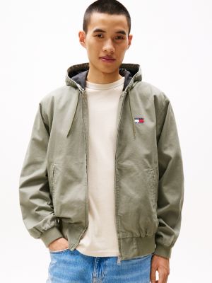 khaki hooded relaxed jacket for men tommy jeans