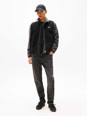 veste zippée en toile sans manches noir pour hommes tommy jeans