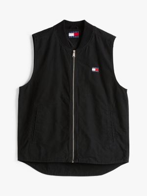 veste zippée en toile sans manches noir pour hommes tommy jeans