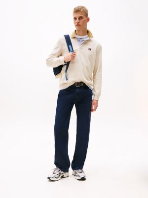 polo de rugby oversize con parche de tommy beige de hombres tommy jeans