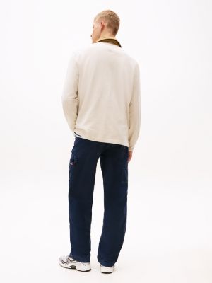 polo de rugby oversize con parche de tommy beige de hombres tommy jeans