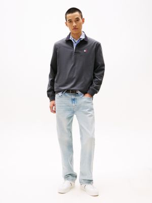 polo de rugby oversize con parche de tommy gris de hombres tommy jeans