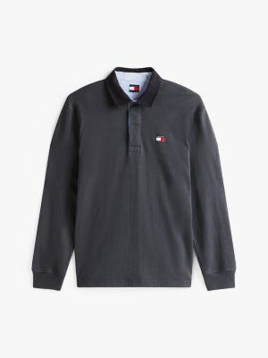 polo de rugby oversize à badge tommy gris pour hommes tommy jeans