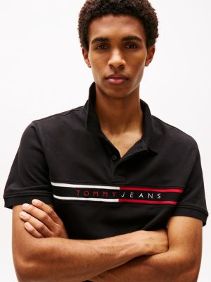 schwarz slim fit poloshirt für herren - tommy jeans