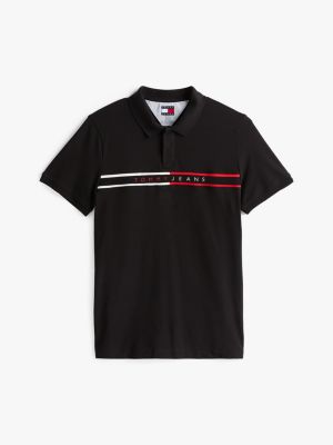 polo de corte slim negro de hombres tommy jeans