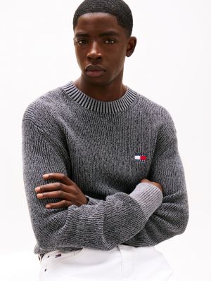 grey tommy badge contrast knit jumper for men tommy jeans