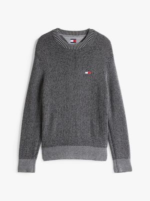 grey tommy badge contrast knit jumper for men tommy jeans