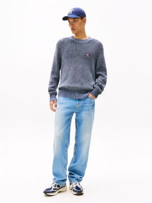 grey tommy badge contrast knit jumper for men tommy jeans