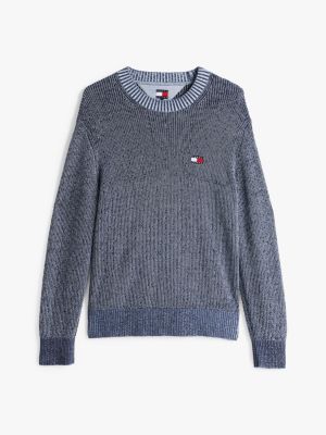 grey tommy badge contrast knit jumper for men tommy jeans