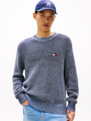 grey tommy badge contrast knit jumper for men tommy jeans