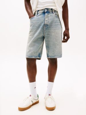 short décontracté isaac en denim à effet délavé bleu pour hommes tommy jeans