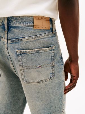 blau isaac relaxed fit jeans-shorts mit fade-effekt für herren - tommy jeans