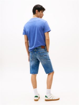 short slim ronnie en denim à effet délavé bleu pour hommes tommy jeans