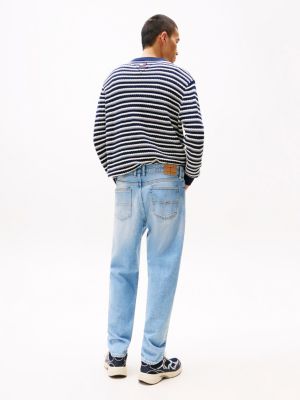 blauw isaac relaxed tapered jeans met whiskers voor heren - tommy jeans