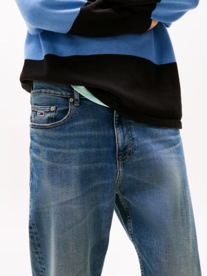 jean fuselé isaac délavé bleu pour hommes tommy jeans