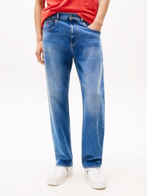 blau otis straight leg jeans mit fade-effekt für herren - tommy jeans