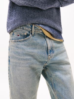 blauw ryan slim straight leg jeans met distressing voor heren - tommy jeans