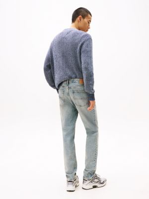 blue ryan distressed slim straight leg jeans for men tommy jeans