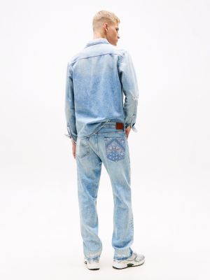 blue otis distressed straight leg jeans for men tommy jeans