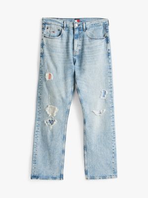 blue otis distressed straight leg jeans for men tommy jeans