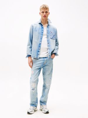 jeans otis distressed regular fit dritti blue da uomini tommy jeans