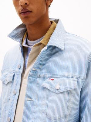 blue ryan stripe relaxed trucker jacket for men tommy jeans