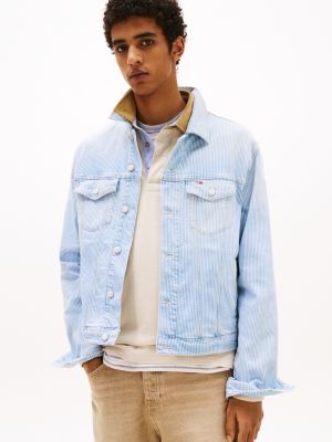 blue ryan stripe relaxed trucker jacket for men tommy jeans