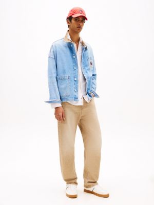 giacca in denim con stemma ricamato multicolore da uomini tommy jeans