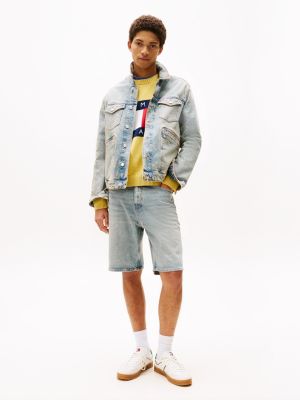 veste trucker décontractée isaac usée bleu pour hommes tommy jeans