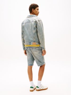 blauw isaac relaxed truckerjack met distressing voor heren - tommy jeans