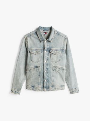 blue isaac distressed relaxed trucker jacket for men tommy jeans