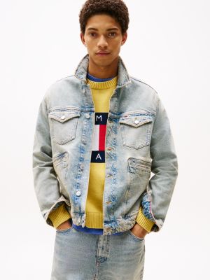 blue isaac distressed relaxed trucker jacket for men tommy jeans