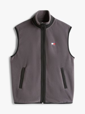 grey tommy badge polar fleece gilet for men tommy jeans