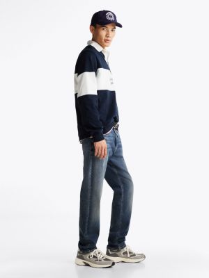 vaqueros ryan rectos de corte ajustado y efecto desteñido azul de hombres tommy jeans