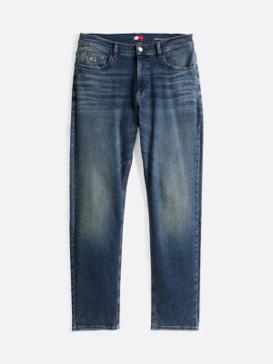vaqueros ryan rectos de corte ajustado y efecto desteñido azul de hombres tommy jeans
