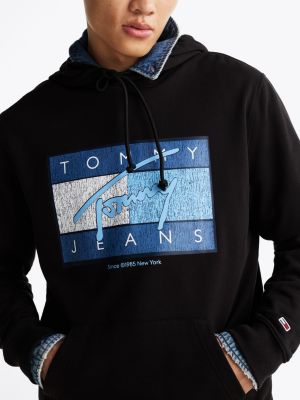 black logo drawstring hoody for men tommy jeans