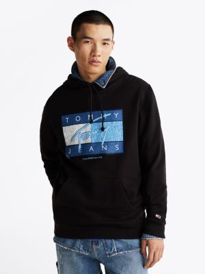 black hoodie met trekkoord en logo voor heren - tommy jeans