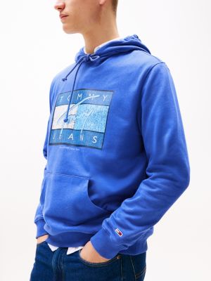 blue logo drawstring hoody for men tommy jeans