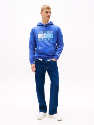 blue logo drawstring hoody for men tommy jeans