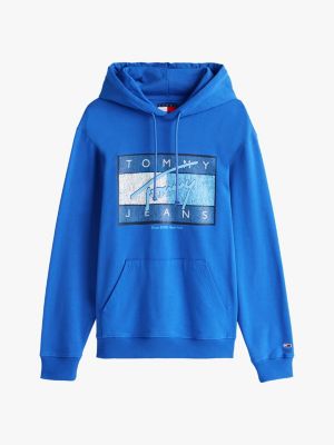 blue logo drawstring hoody for men tommy jeans