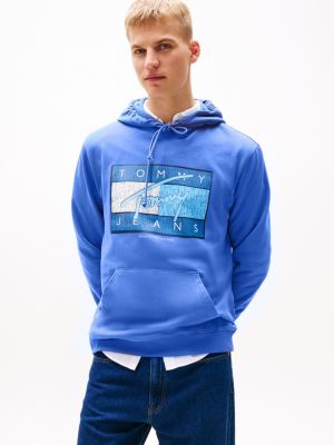 blue logo drawstring hoody for men tommy jeans