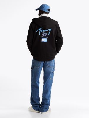 schwarz signature hoodie mit reißverschluss und logo für herren - tommy jeans