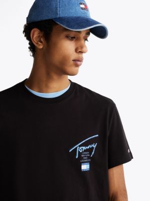 schwarz signature t-shirt mit rückenlogo für herren - tommy jeans