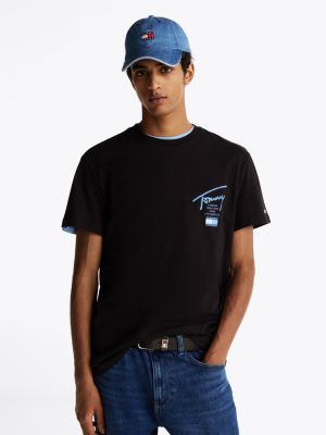 black signature t-shirt mit rückenlogo für herren - tommy jeans