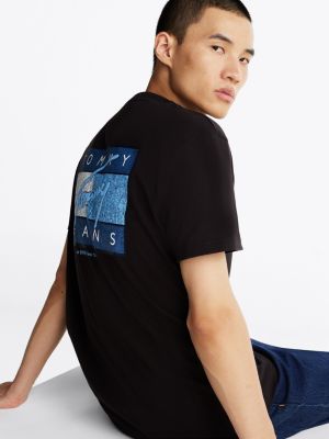 schwarz signature baumwoll-t-shirt mit rückenlogo für herren - tommy jeans