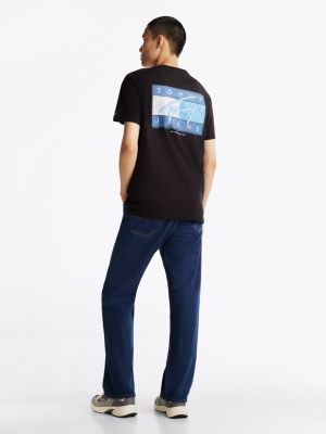 schwarz signature baumwoll-t-shirt mit rückenlogo für herren - tommy jeans